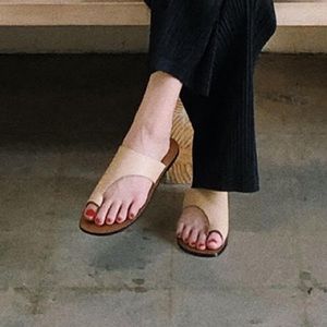 ATP Atelier Rosa Cut Out Leather Sandals in Oat